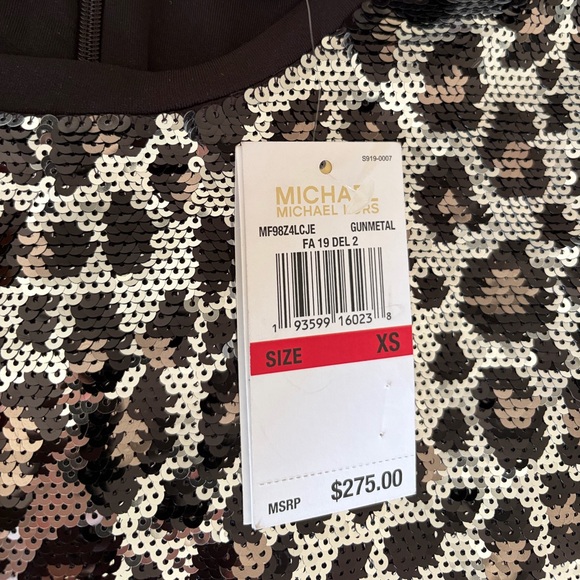 Michael Kors XS black & silver sequin Leopard long sleeve Dress - new with tags - Picture 6 of 10